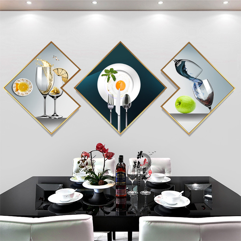 新款餐厅装饰画异型轻奢餐桌挂画花卉水果墙壁画现代简约三联有框