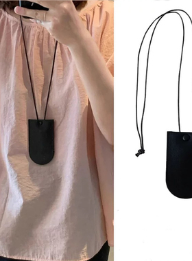 皮质迷你钥匙包小巧挂脖吊牌项链时尚极简挂件韩国ins2024新款女