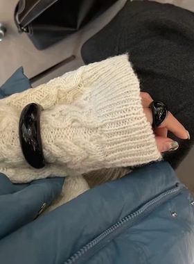 向日葵欧尼同款黑色复古小众月牙开口手镯高级感气球戒指百搭指环