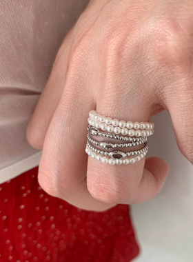气质百搭珍珠多层戒指ins冷淡风高级感日常搭配指环食指戒