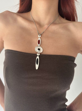 复古民族风银色圆盘做旧长款吊坠项链新中式多带法毛衣链