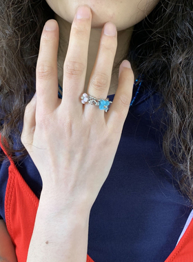 春夏新款可爱彩色小花开口戒指百搭蓝色个性指环