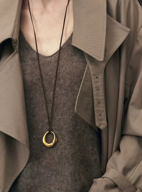 董洁同款凝结项链黑绳圆环吊坠长款毛衣链小众设计高级感老钱风