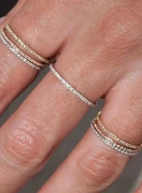 定制asic Ring基础款超细碎钻欧美素戒戒指细圈尾戒素戒925满钻