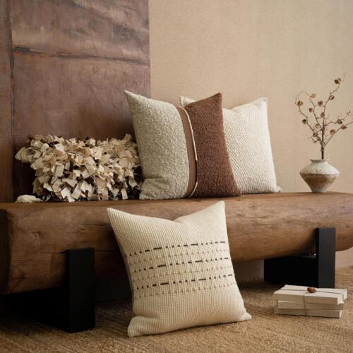 元熙壹品【中古侘寂风】米咖棉麻沙发抱枕手工穿绳靠枕别墅靠垫