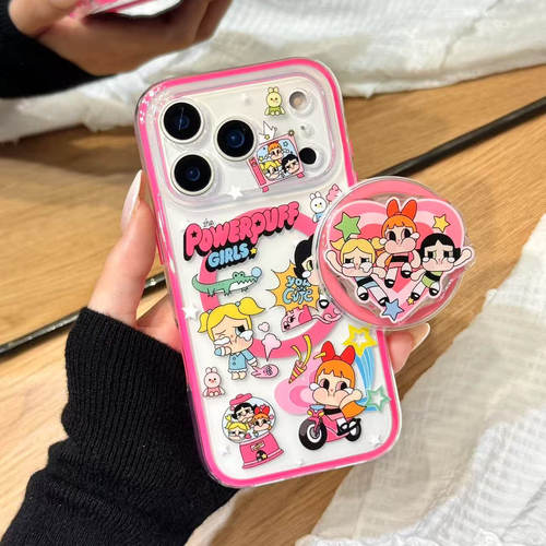 卡通可爱飞天小女警磁吸支架适用苹果17promax二合一手机壳iphone16新款15pro女款14pm全包保护壳