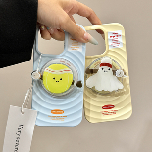 波漾磁吸简约风奶黄蓝羽毛球网球支架适用苹果16promax手机壳iphone15新款14pro女款12可爱13pm全包保护壳