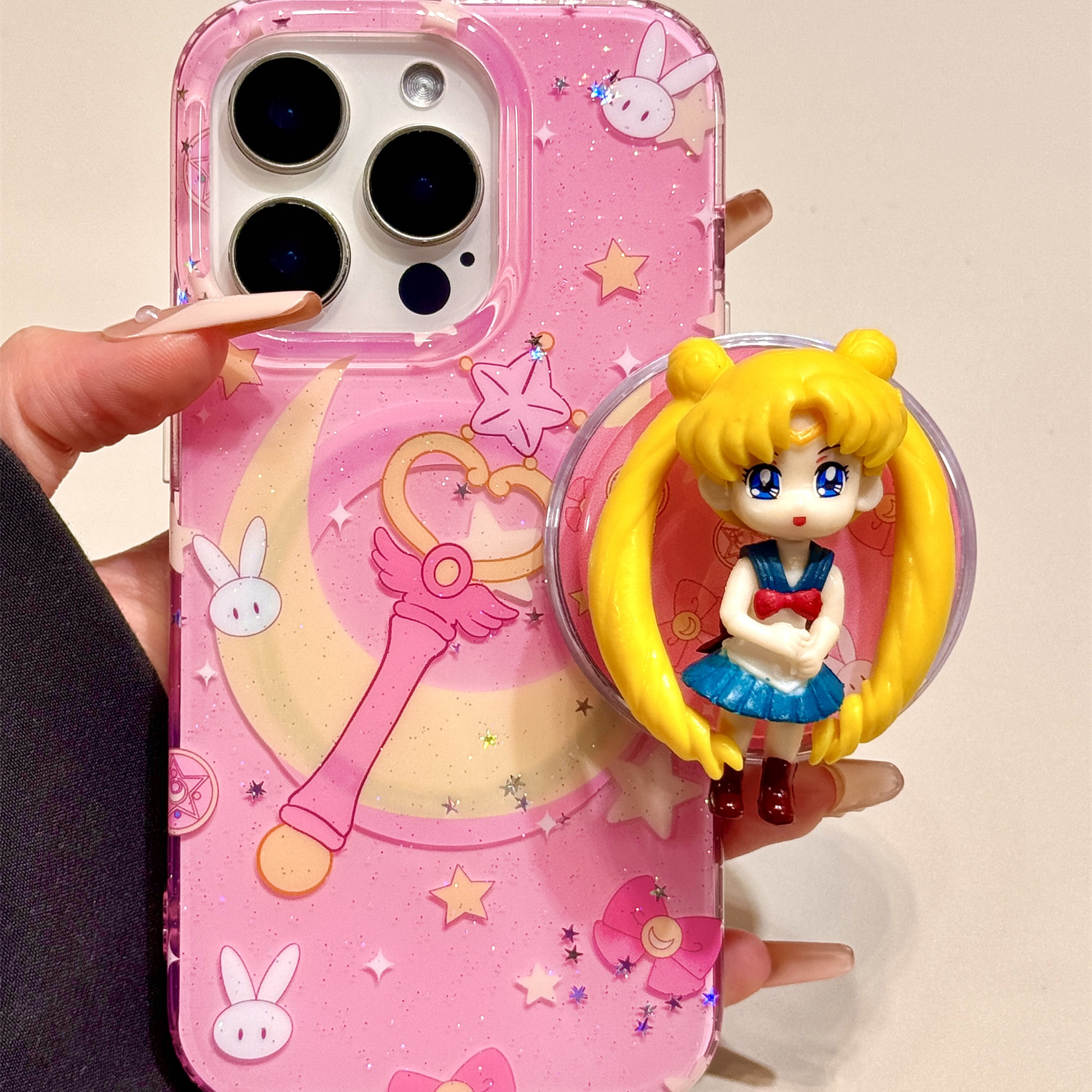 少女粉底月亮魔法棒水兵月磁吸支架适用苹果16promax手机壳iphone15新款14pro女款13pm全包保护壳