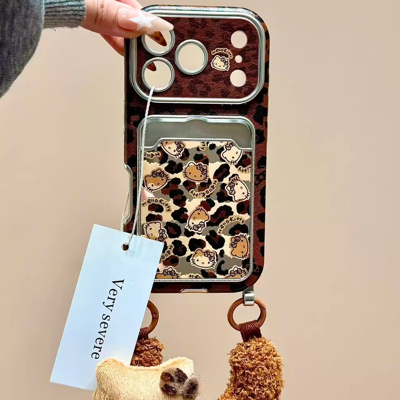 皮纹大视窗豹纹猫咪卡包腕带适用苹果17promax手机壳iphone16新款15pro女款14pm全包保护壳