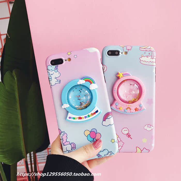 ÒºÌåË®ÇòÁ¢Ìå¿É°®¶À½ÇÊÞXÆ»¹û6ÊÖ»ú¿Çiphone7plus/8/6sÅ®¿î¹è½ºÌ×
