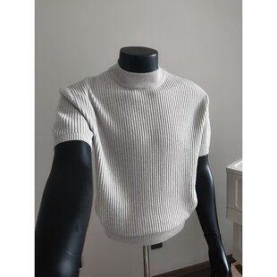 半高领男士白色打底衫2026新款春季半袖内搭修身针织短袖男款毛衣