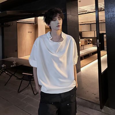 小众设计感立领重磅短袖t恤男款夏季痞帅高级感男模穿搭半袖上衣