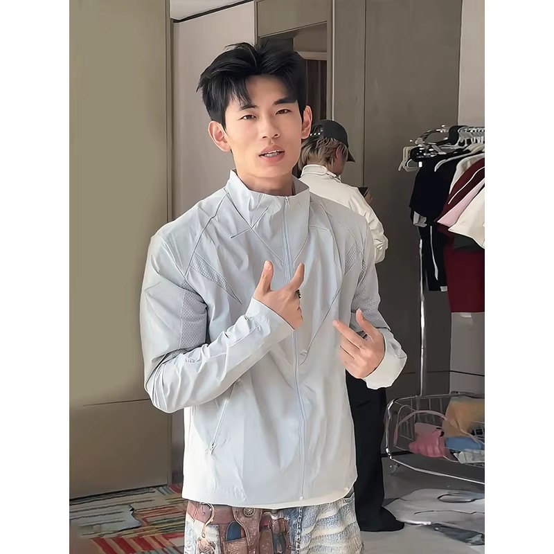 网眼拼接立领防晒衣男夏季薄款户外运动速干外套修身短款防晒夹克图片