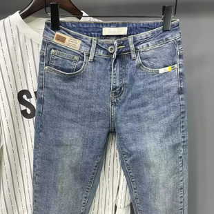 牛仔裤男士潮牌修身小脚弹力夏季薄款高端复古潮流百搭休闲九分裤