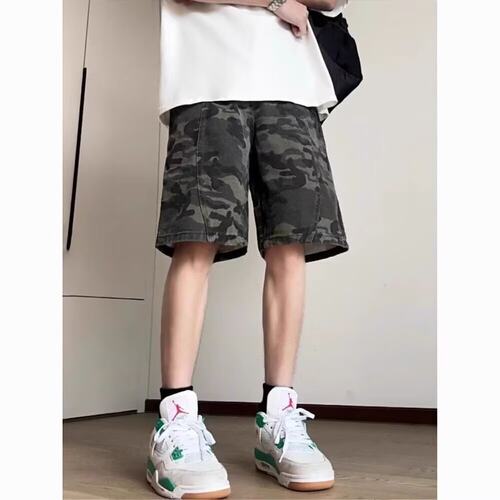 美式复古工装短裤男夏季潮牌宽松百搭五分裤高街痞帅迷彩休闲中裤