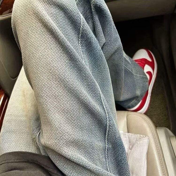 复古星空纹牛仔裤男夏季美式高街vibe裤子潮牌垂感宽松直筒阔腿裤