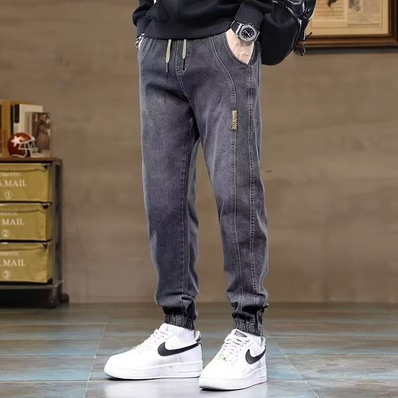 牛仔裤男秋季2025新款潮牌宽松束脚九分松紧腰休闲裤男士裤子春秋