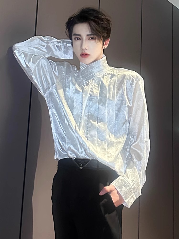 男模穿搭新中式衬衫长袖设计感小众发型师潮牌男装高级感炸街衬衣