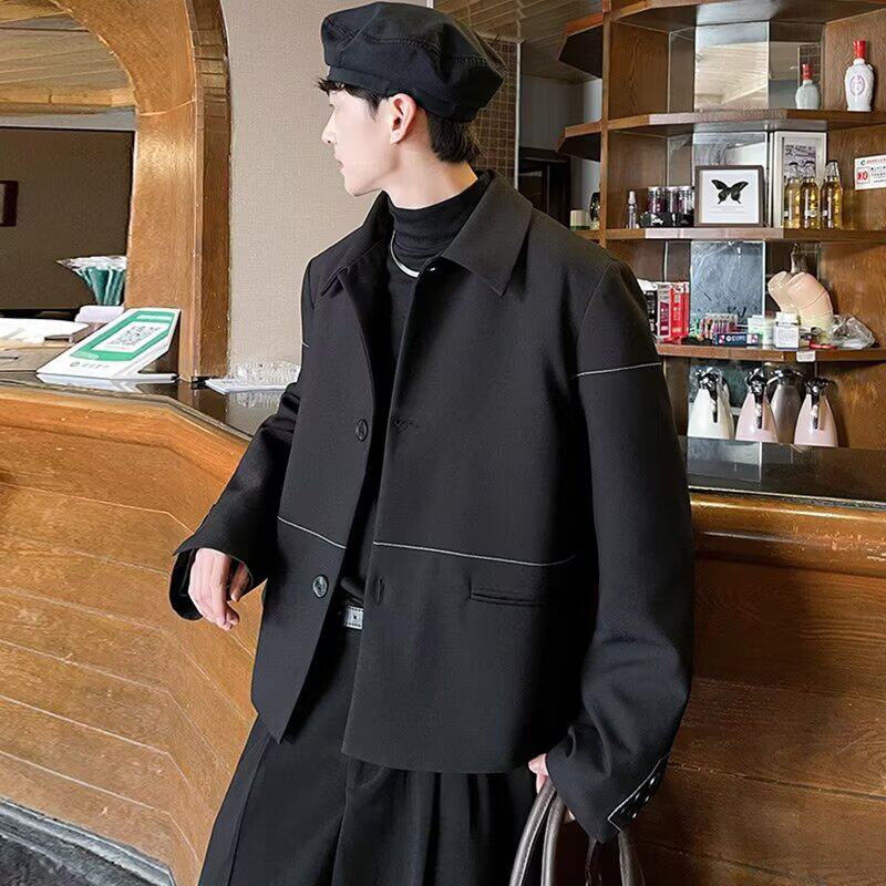 高级感垫肩西装外套男ins潮牌痞帅轻熟风男装oversize休闲小西服