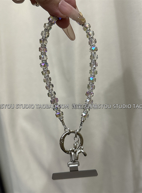 奢华高级感水晶珠子手腕挂绳链条金属夹片水钻挂饰轻奢包包挂件