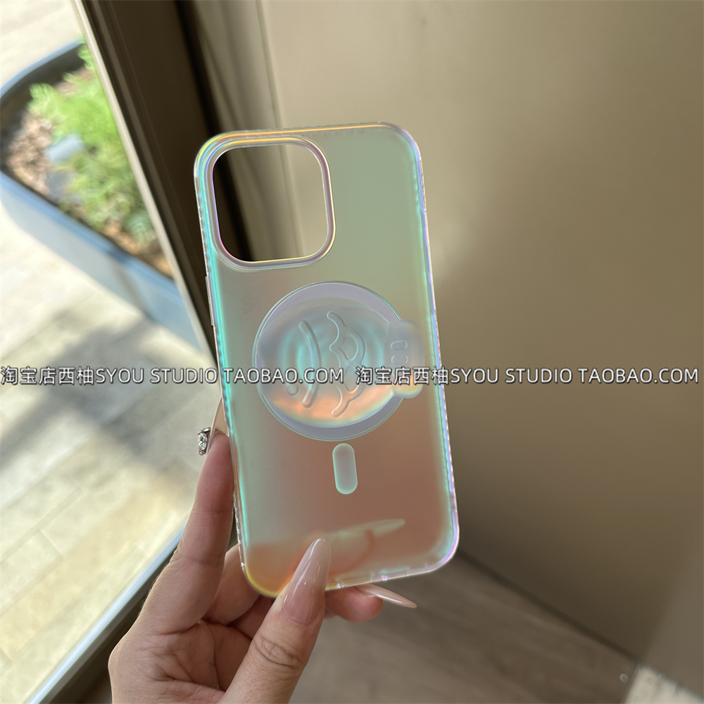 适用苹果16Promax手机壳iPhone15保护套14新款海盐芝士镭射小鱼磁吸支架新款原创设计轻奢高级感气质女生外壳