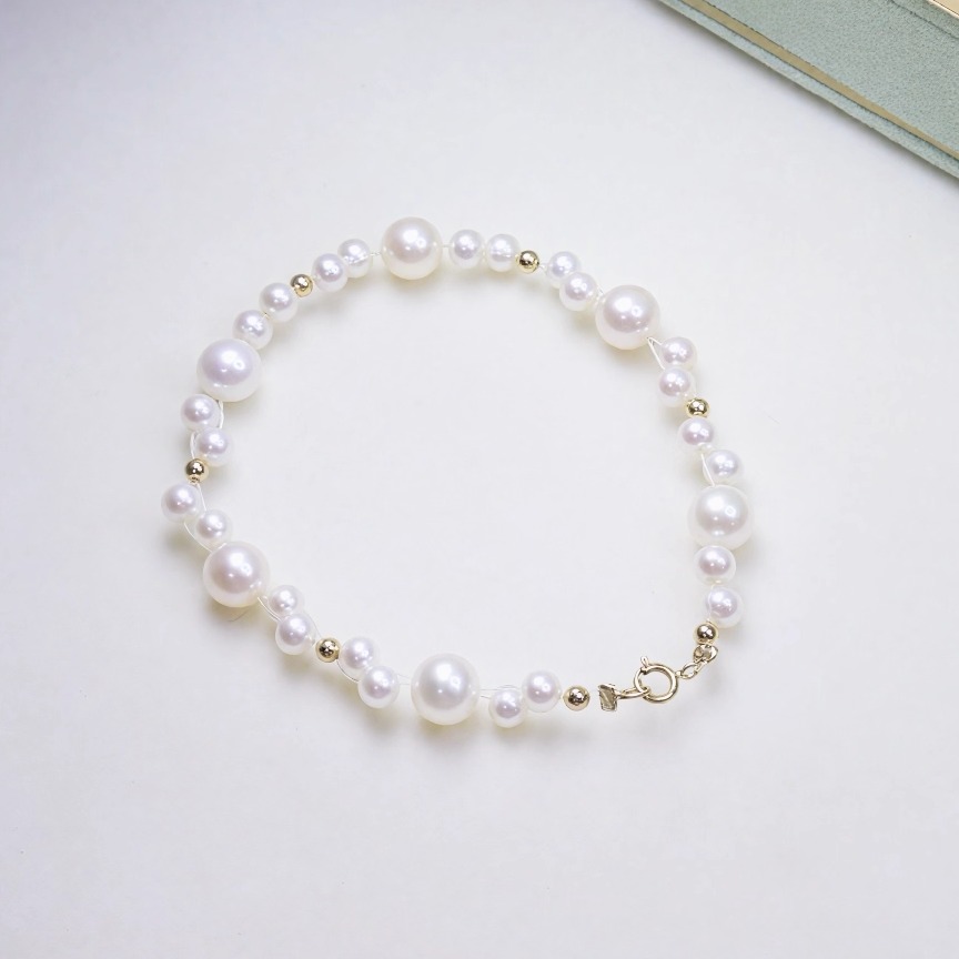 高品质满天星天然淡水珍珠手串18K金配件近正圆极强光小米珠