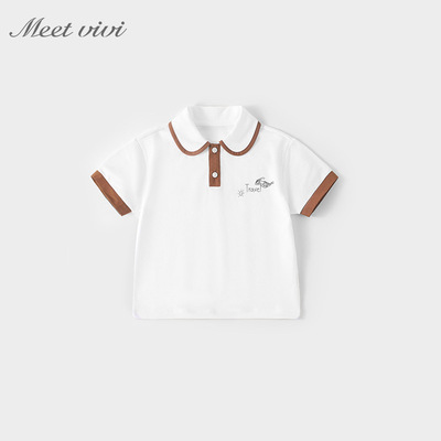 Meet vivi 2025夏季新款男童t恤透气短袖polo衫夏装男宝翻领上衣