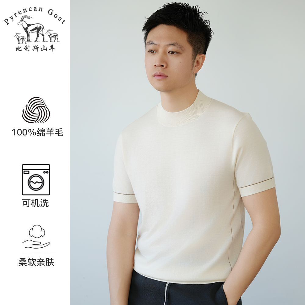 夏季可机洗精纺男士纯羊毛薄款圆领针织衫打底纯色百搭短袖T恤