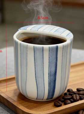 可贴标发复古手绘条纹陶瓷马克杯早餐牛奶麦片杯拿铁咖啡杯子