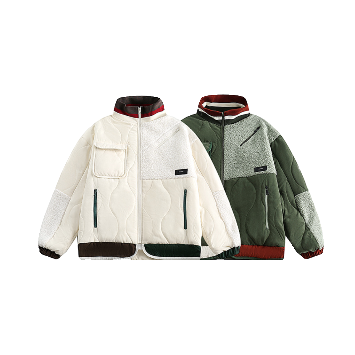 模特图MY135冬季绗线拼接羊羔绒棉服P175控228,男装棉衣,新杭派391(FUSEEHO 391)