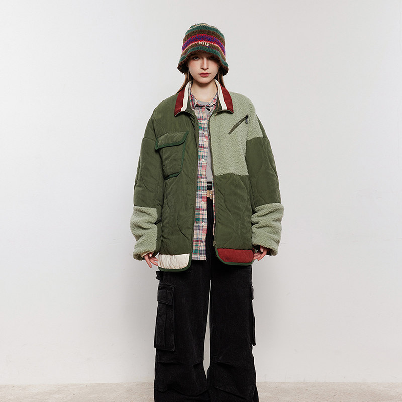 模特图 MY135 冬季绗线拼接羊羔绒棉服 P175 控228图片