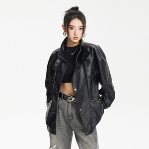 ANSWER ME 模特图 W251 鳄鱼纹黑色皮衣机车服 P160图片