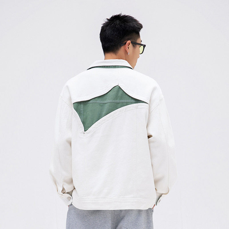 模特图W220菱形撞色拼接P140（何广智同款）,男装夹克,新杭派391(FUSEEHO 391)
