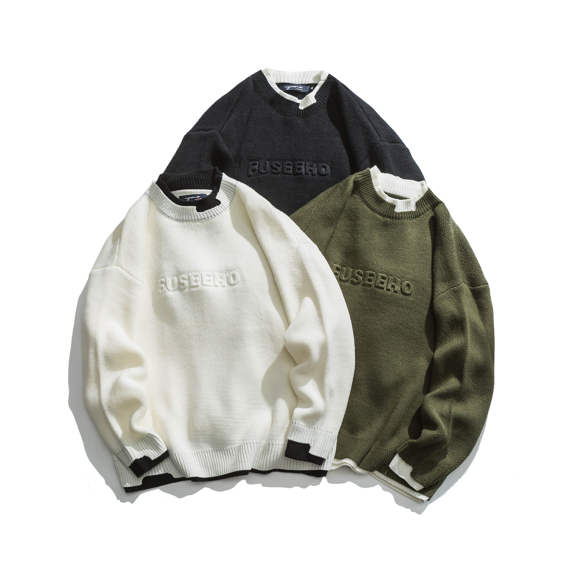 平铺图M24字母钢印假两件毛衣P90，男装针织衫/毛衣，新杭派391(FUSEEHO 391)