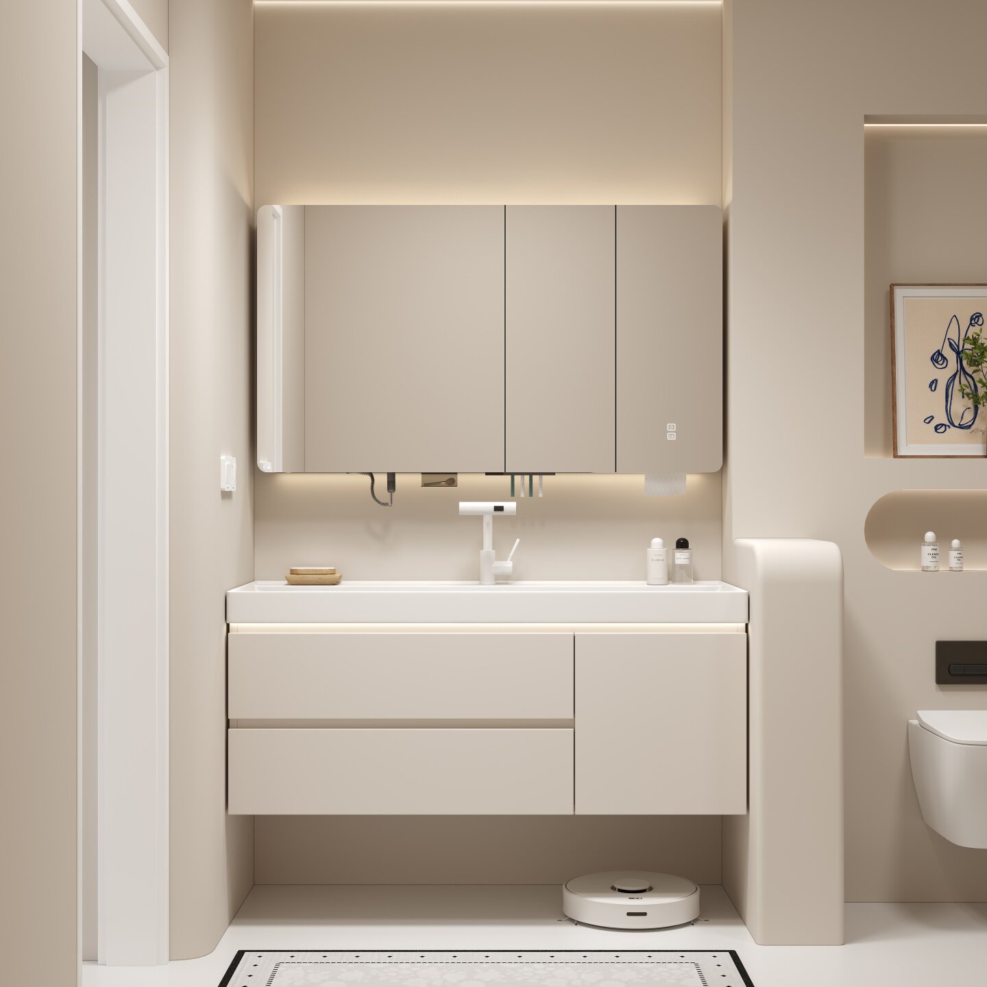 新款海洋盆浴室柜鎏金石一体盆洗漱台奶油风卫生间洗脸洗手池组合