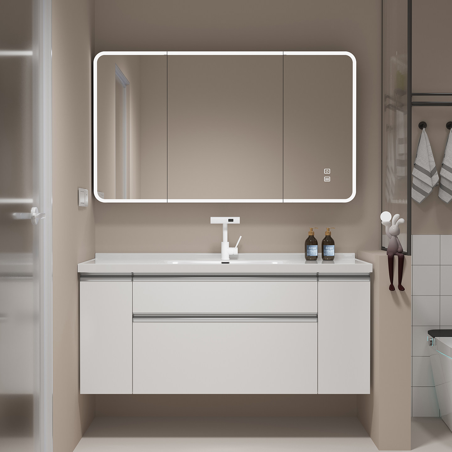 日式奶油风大收纳浴室柜组合抽屉拉篮洗漱手脸台陶瓷一体盆卫浴柜