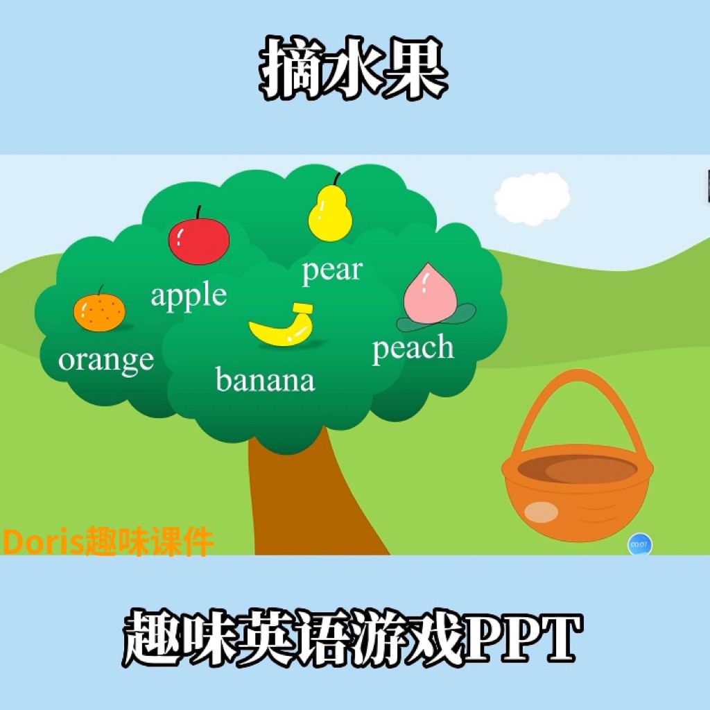 英语趣味创意游戏ppt魔法水果树英语水果主题操练游戏ppt