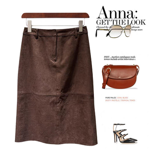 2025秋季新款复古显瘦分割设计麂皮绒A字裙后开叉中长款半身裙