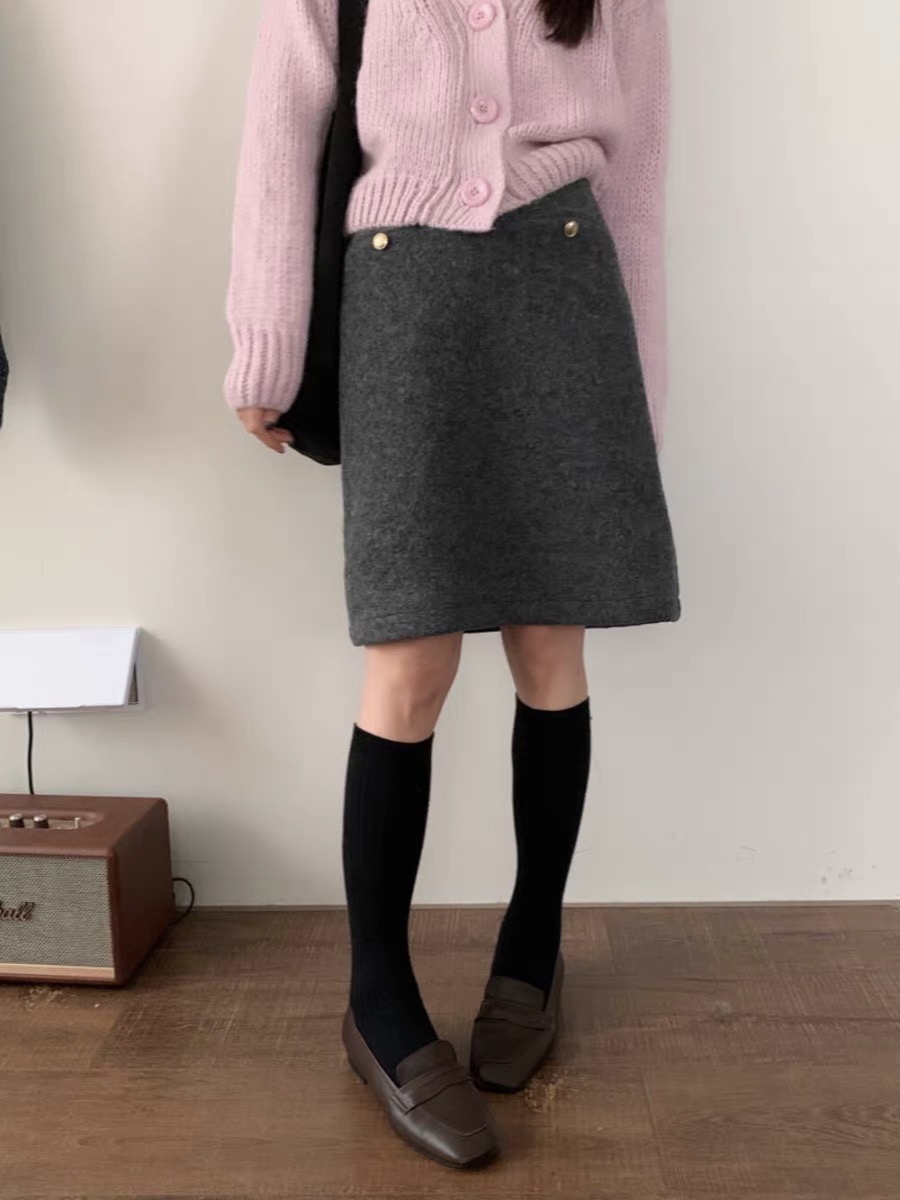 羊毛呢高腰显瘦复古A字裙半身裙