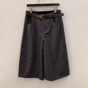 七分裤 2025秋冬新款 女休闲裤 裤 气质灰色人字纹条纹羊毛呢阔腿西装