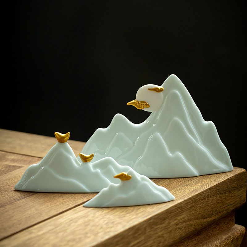 新中式陶瓷假山摆件软装饰品样板房书酒店客厅电视柜玄关禅意摆设