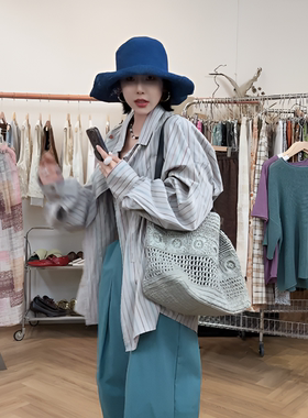 NXJ【雾霾彩条】微胖大码 欧货彩条宽松大版衬衫女 260376