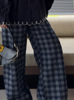 【东京都】微胖大码 日系小众设计格子牛仔裤长裤阔腿裤 250730