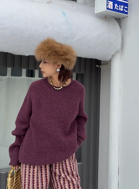 NXJ【蔓越莓紫】微胖大码 东大门宽松大版坑条毛衣 251050