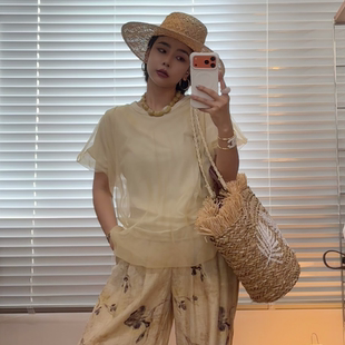 NXJ【透视美学】微胖大码 双层透感真丝影子T恤女 260652