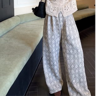 当家花旦 长裤 微胖大码 阔腿裤 250862 欧货大牌菱格纹宽松大版