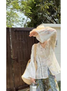 NXJ【郡主】微胖大码  温柔风刺绣织锦宽松大版上衣衬衫250378