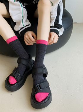 夏季袜子女超薄镂空网眼袜拼色复古欧美彩色网红ins潮中筒袜