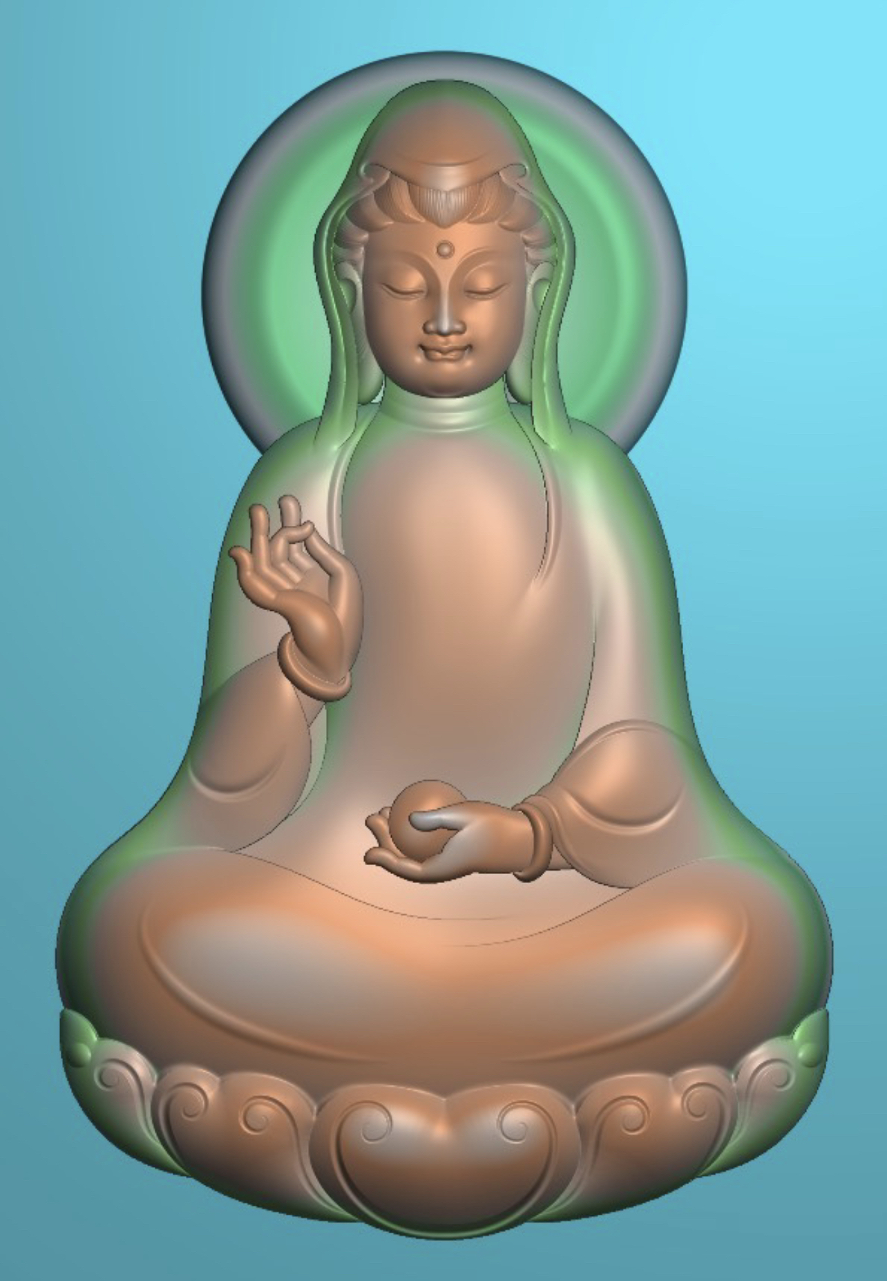 立体素衣观音精雕图jdp灰度图浮雕图玉雕莲花大势至观音011048