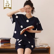 Bộ đồ ngủ nữ mùa hè Cotton phiên bản Hàn Quốc của mùa hè mỏng mảnh ngắn tay ngắn quần short mùa hè điểm sóng dịch vụ nhà phù hợp với hai mảnh - Bộ Pajama